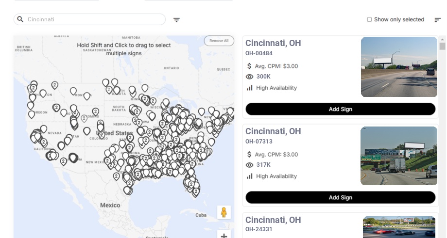 Billboard advertising in Cincinnati, Ohio - Choose your favorite location