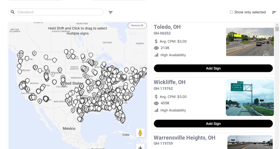 Billboard advertising in Cleveland Oh, Ohio - Choose your favorite location