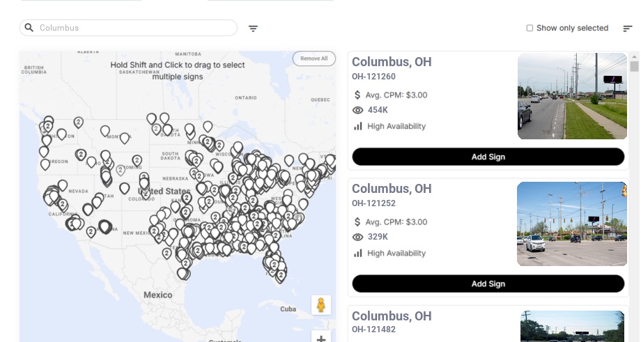 Billboard advertising in Columbus Oh, Ohio - Choose your favorite location