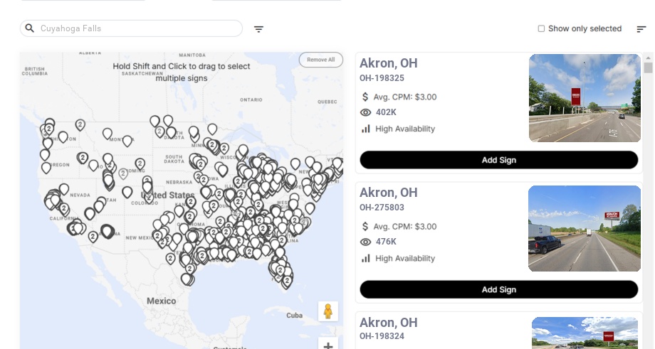 Billboard advertising in Cuyahoga Falls Oh, Ohio - Choose your favorite location