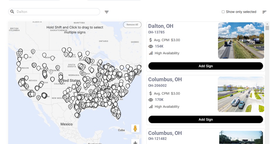 Billboard advertising in Dalton Oh, Ohio - Choose your favorite location