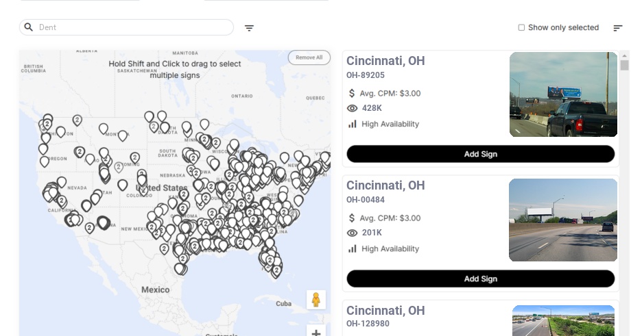Billboard advertising in Dent Oh, Ohio - Choose your favorite location