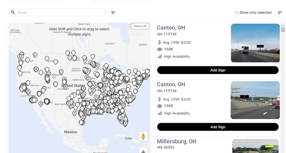 Billboard advertising in Dover Oh, Ohio - Choose your favorite location