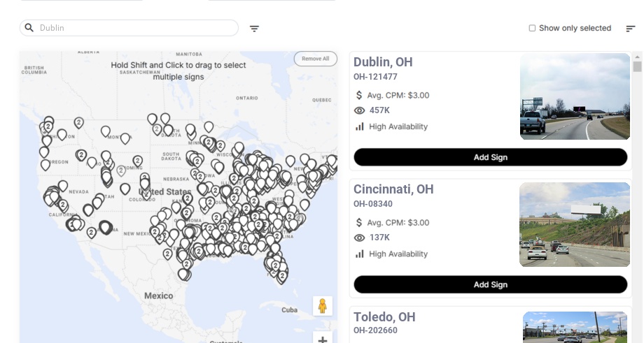 Billboard advertising in Dublin Oh, Ohio - Choose your favorite location