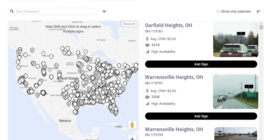 Billboard advertising in East Cleveland Oh, Ohio - Choose your favorite location