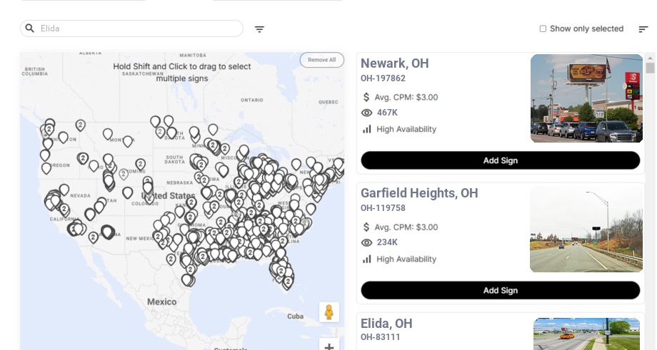 Billboard advertising in Elida Oh, Ohio - Choose your favorite location