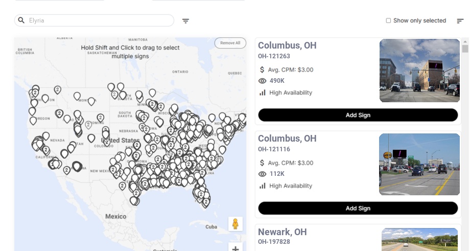 Billboard advertising in Elyria Oh, Ohio - Choose your favorite location