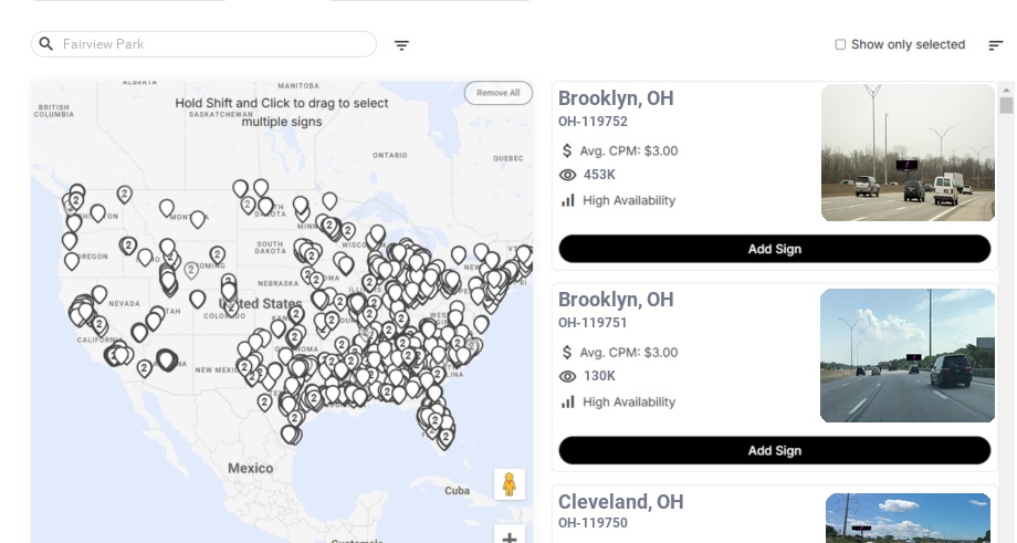Billboard advertising in Fairview Park Oh, Ohio - Choose your favorite location