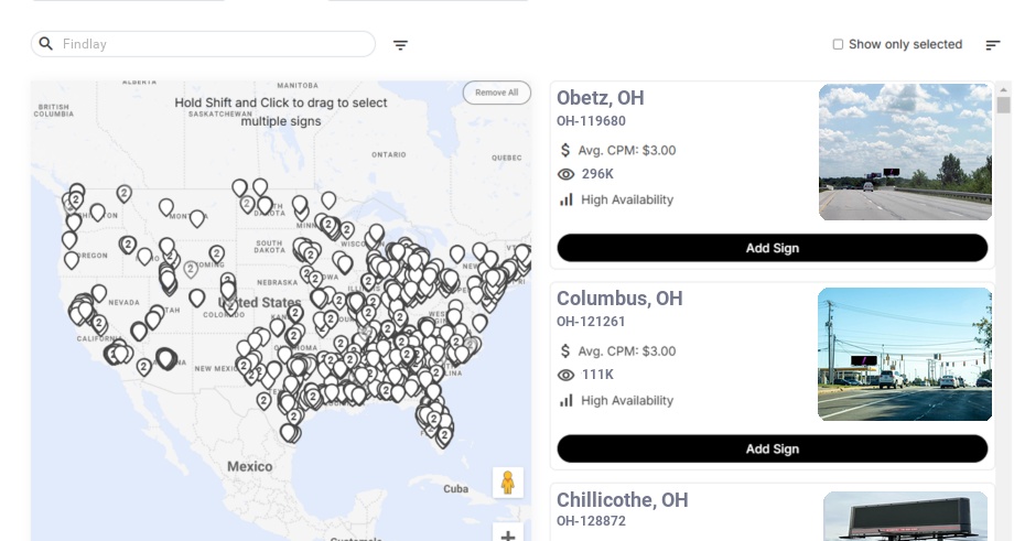Billboard advertising in Findlay Oh, Ohio - Choose your favorite location