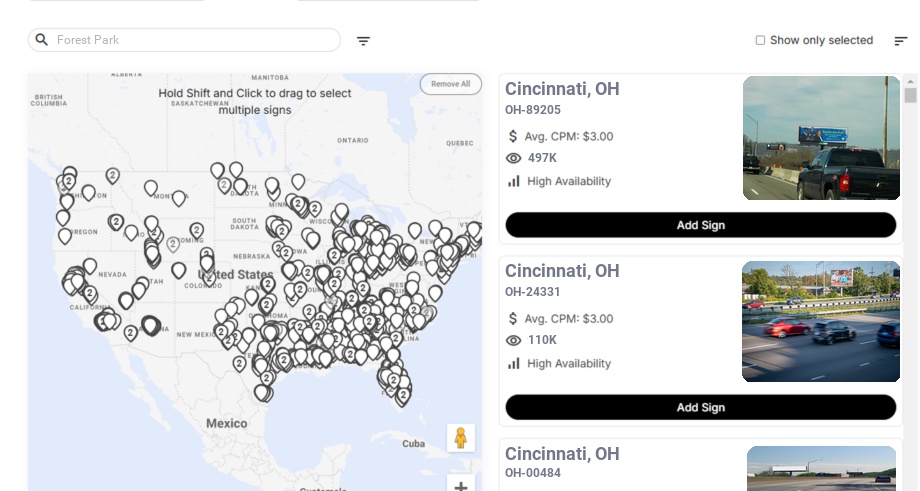 Billboard advertising in Forest Park Oh, Ohio - Choose your favorite location