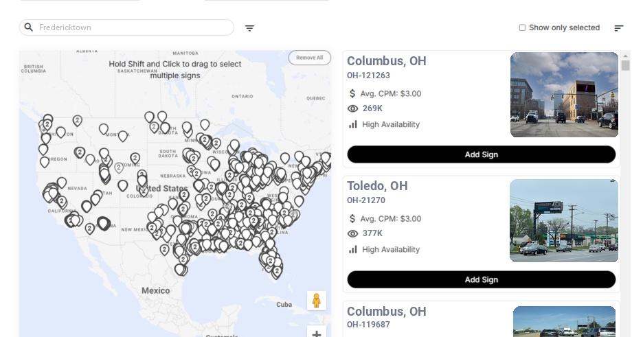 Billboard advertising in Fredericktown Oh, Ohio - Choose your favorite location