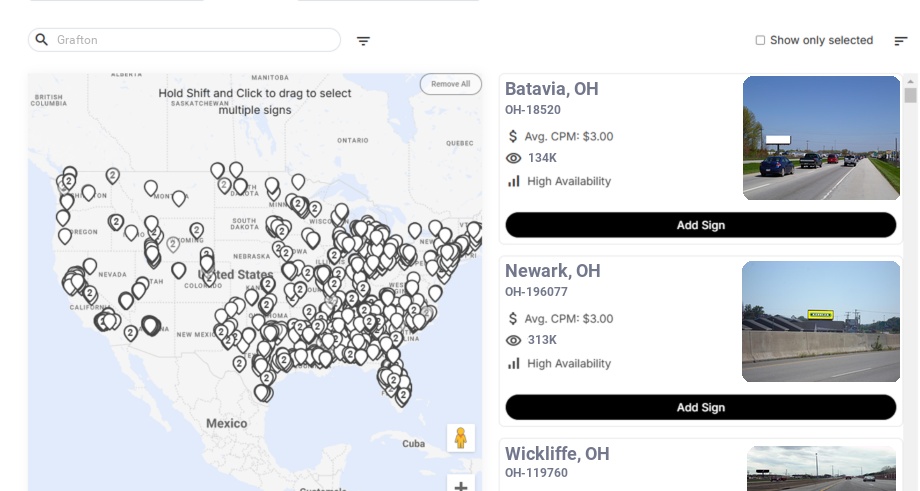 Billboard advertising in Grafton Oh, Ohio - Choose your favorite location