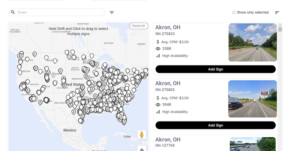 Billboard advertising in Green Oh, Ohio - Choose your favorite location