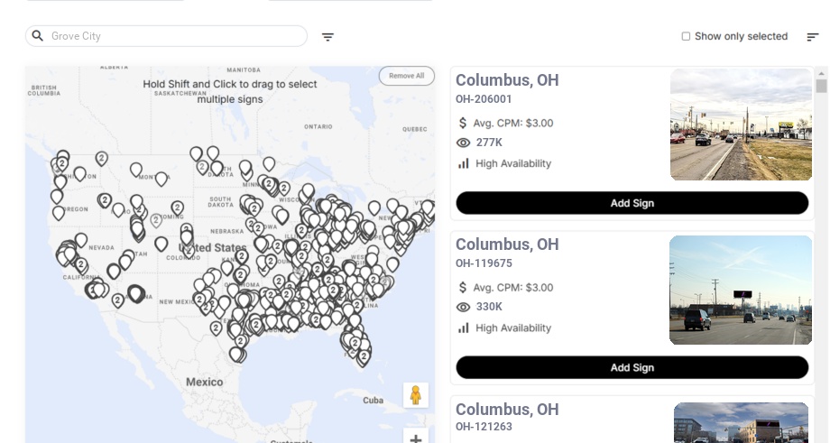 Billboard advertising in Grove City Oh, Ohio - Choose your favorite location