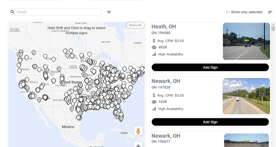 Billboard advertising in Heath Oh, Ohio - Choose your favorite location