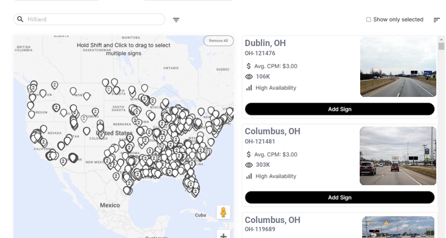 Billboard advertising in Hilliard Oh, Ohio - Choose your favorite location