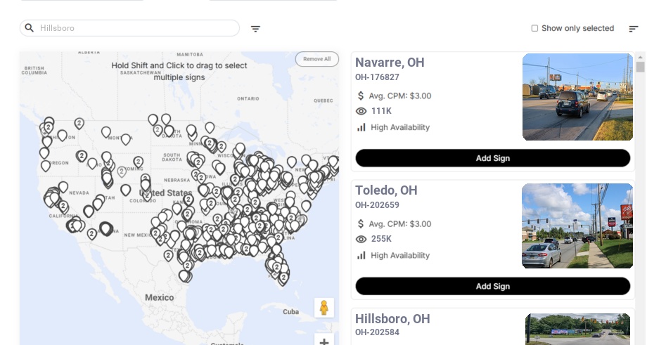Billboard advertising in Hillsboro Oh, Ohio - Choose your favorite location