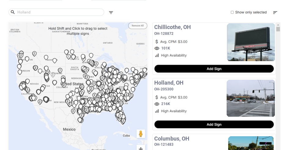 Billboard advertising in Holland Oh, Ohio - Choose your favorite location