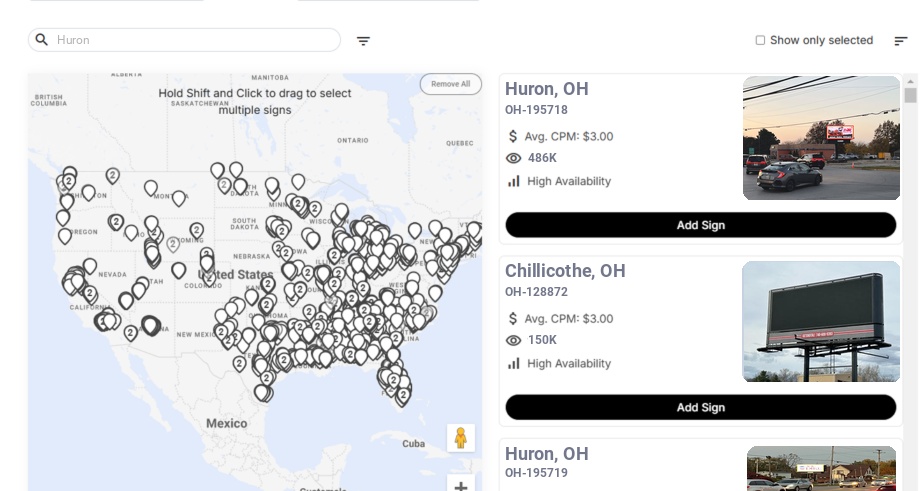 Billboard advertising in Huron Oh, Ohio - Choose your favorite location