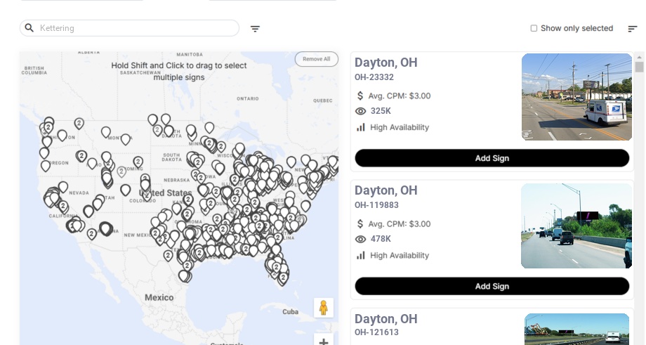 Billboard advertising in Kettering Oh, Ohio - Choose your favorite location