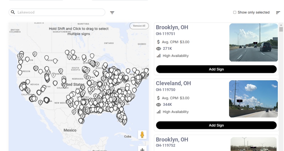 Billboard advertising in Lakewood Oh, Ohio - Choose your favorite location