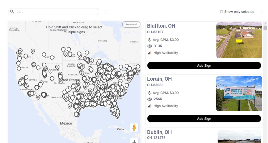 Billboard advertising in Lorain Oh, Ohio - Choose your favorite location