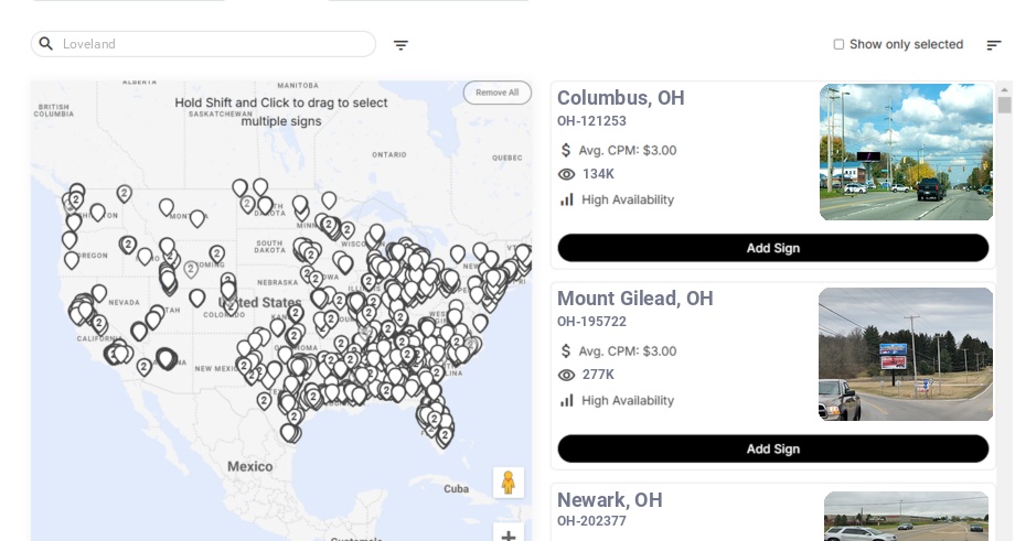 Billboard advertising in Loveland Oh, Ohio - Choose your favorite location