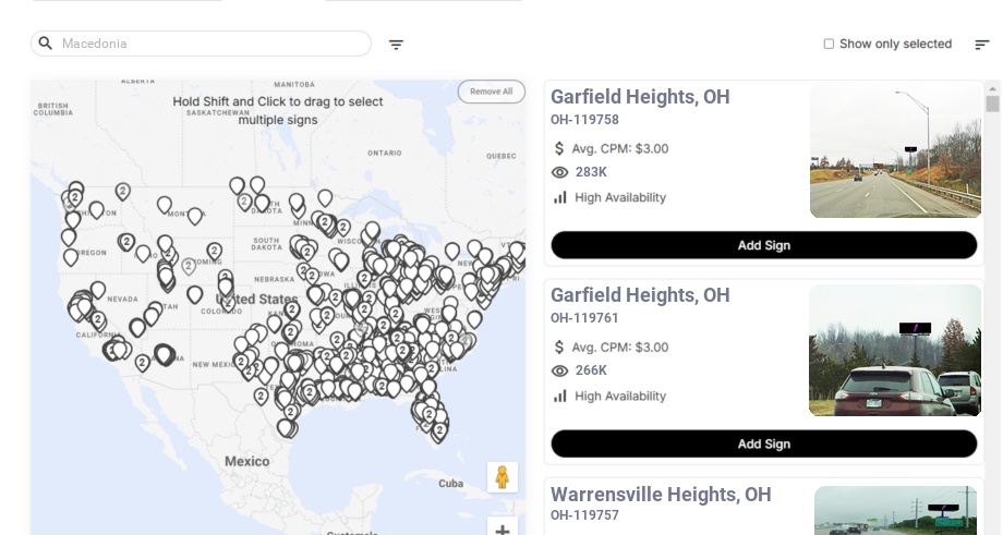Billboard advertising in Macedonia Oh, Ohio - Choose your favorite location