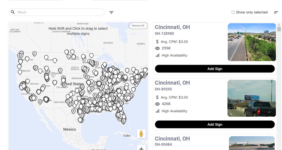 Billboard advertising in Mack Oh, Ohio - Choose your favorite location