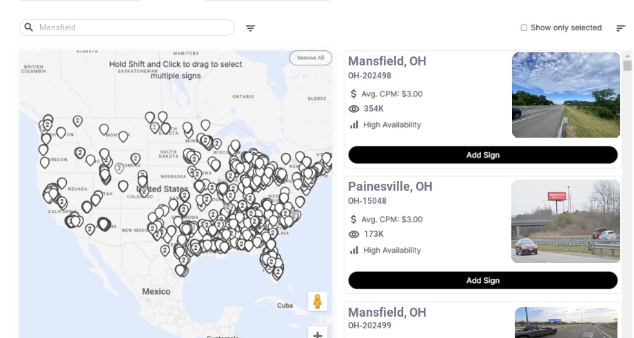 Billboard advertising in Mansfield Oh, Ohio - Choose your favorite location