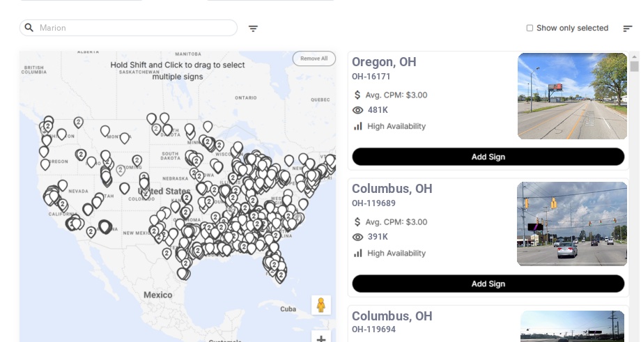 Billboard advertising in Marion Oh, Ohio - Choose your favorite location