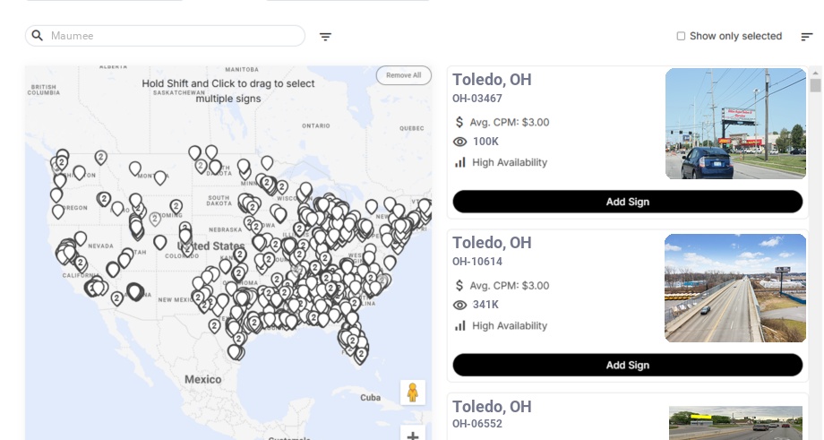 Billboard advertising in Maumee Oh, Ohio - Choose your favorite location