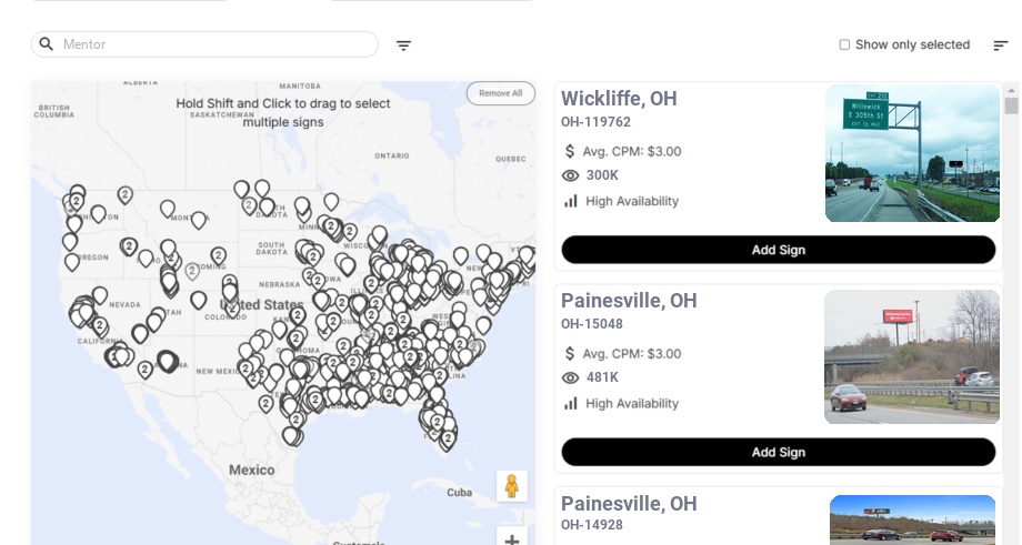 Billboard advertising in Mentor Oh, Ohio - Choose your favorite location