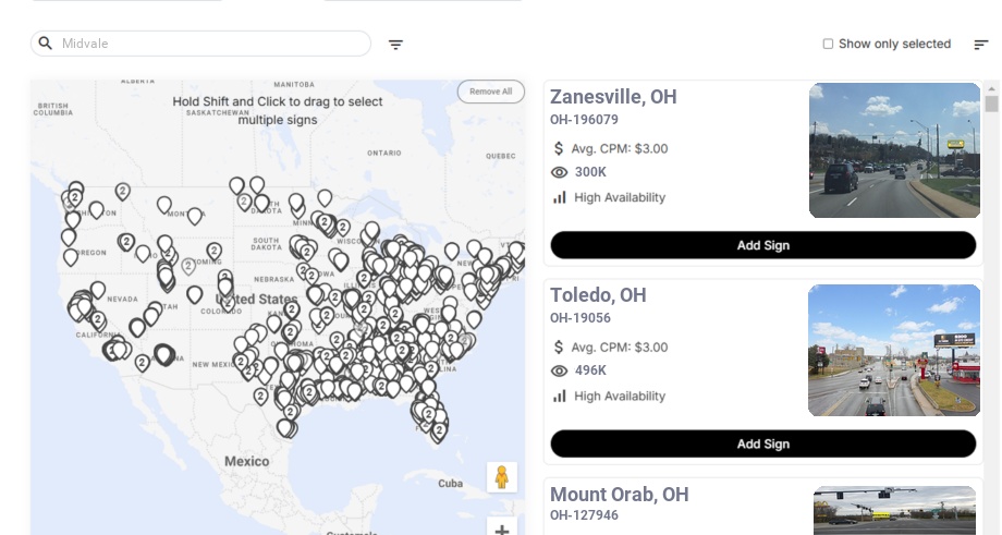 Billboard advertising in Midvale Oh, Ohio - Choose your favorite location