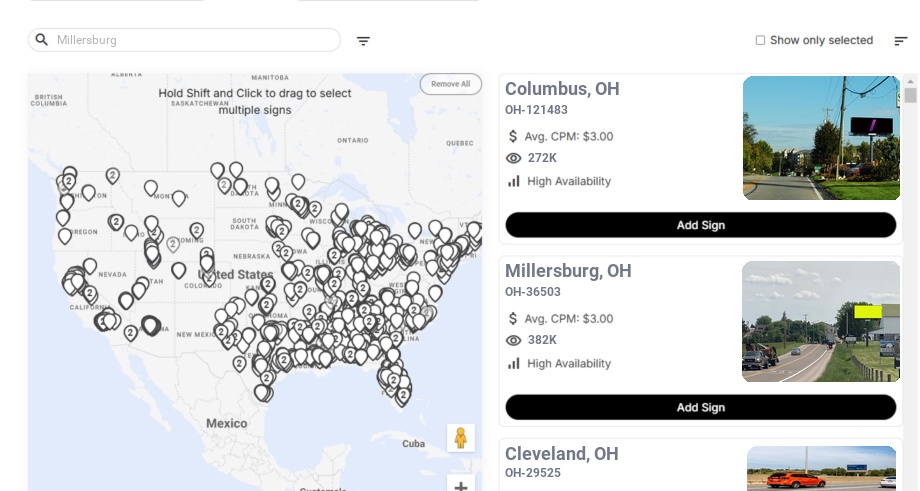 Billboard advertising in Millersburg Oh, Ohio - Choose your favorite location