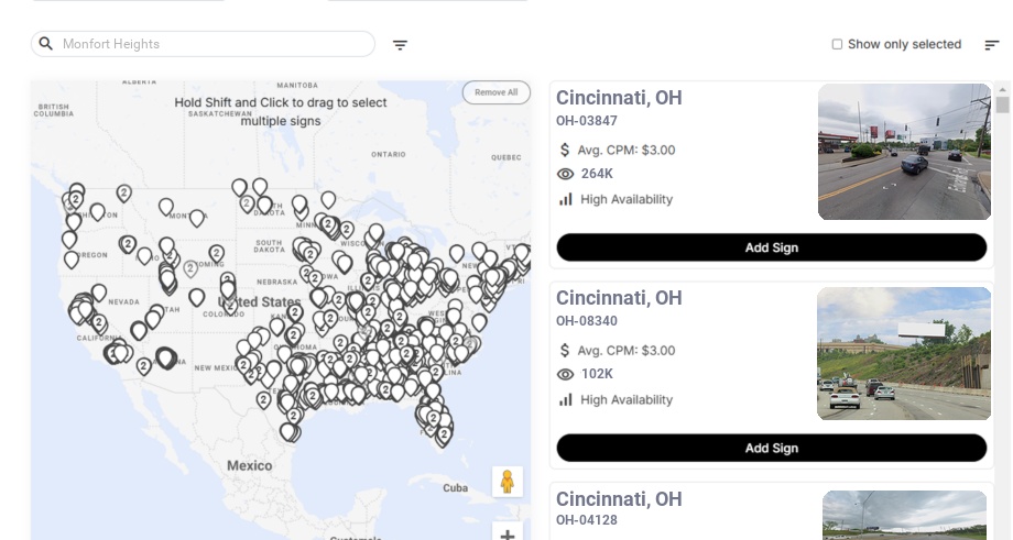 Billboard advertising in Monfort Heights Oh, Ohio - Choose your favorite location