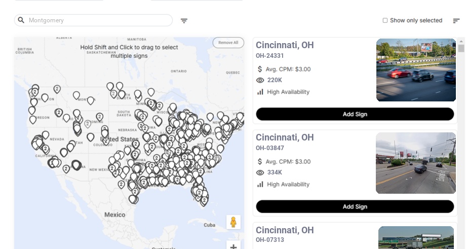 Billboard advertising in Montgomery Oh, Ohio - Choose your favorite location