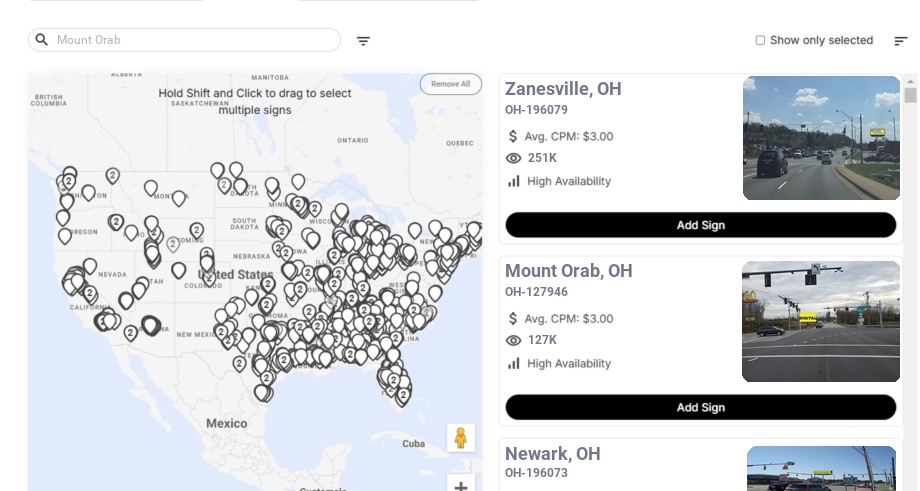 Billboard advertising in Mount Orab Oh, Ohio - Choose your favorite location