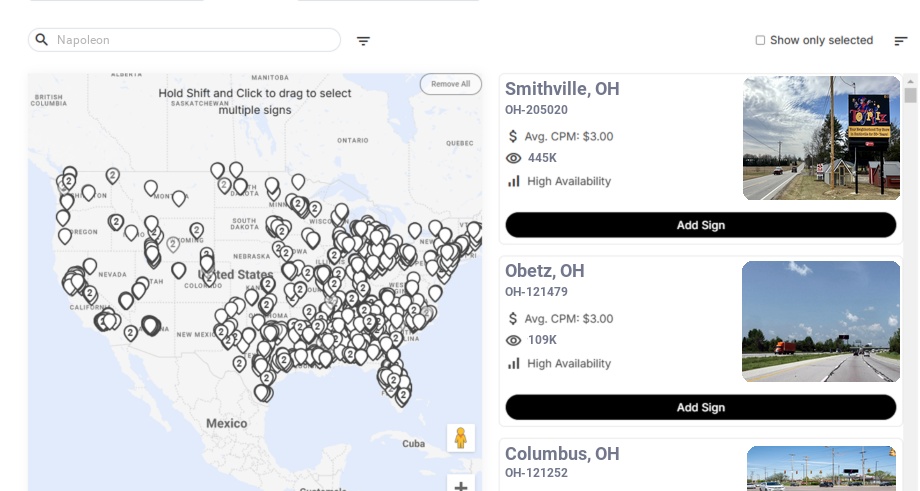 Billboard advertising in Napoleon Oh, Ohio - Choose your favorite location