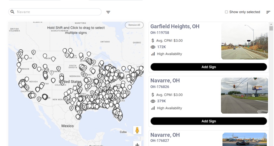 Billboard advertising in Navarre Oh, Ohio - Choose your favorite location