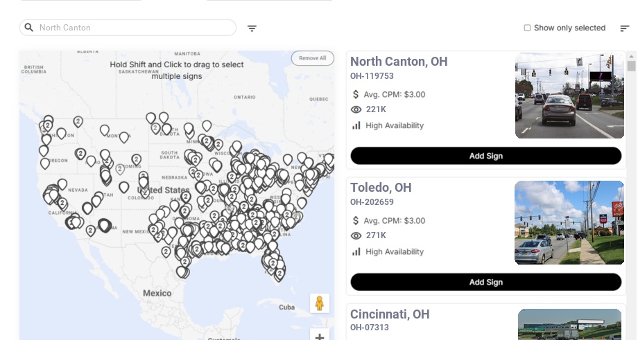 Billboard advertising in North Canton Oh, Ohio - Choose your favorite location