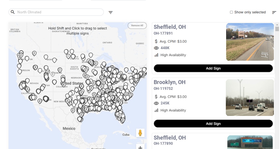 Billboard advertising in North Olmsted Oh, Ohio - Choose your favorite location