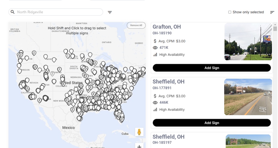Billboard advertising in North Ridgeville Oh, Ohio - Choose your favorite location