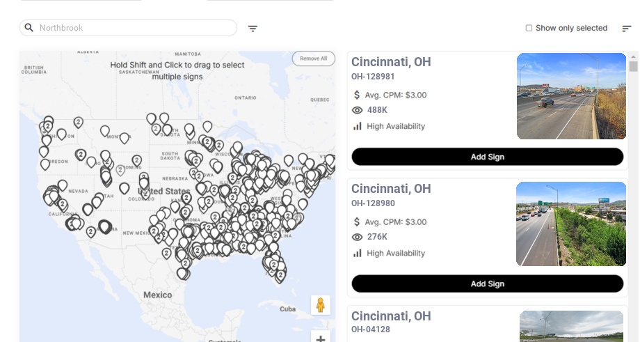 Billboard advertising in Northbrook Oh, Ohio - Choose your favorite location