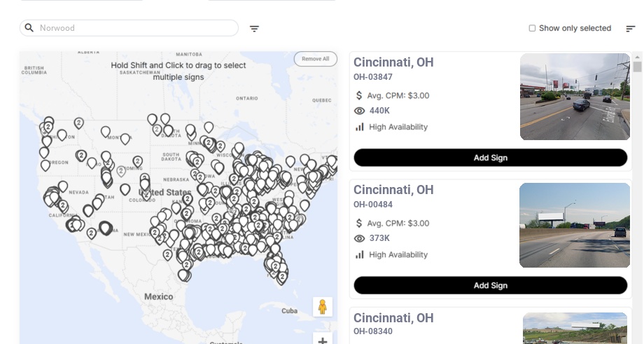 Billboard advertising in Norwood Oh, Ohio - Choose your favorite location