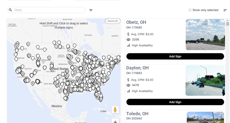 Billboard advertising in Obetz Oh, Ohio - Choose your favorite location