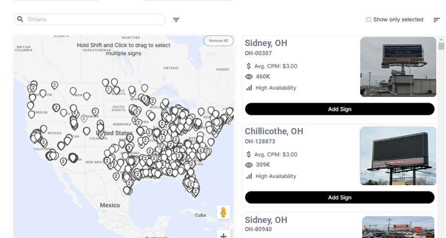 Billboard advertising in Ontario, Ohio - Choose your favorite location