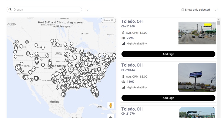 Billboard advertising in Oregon Oh, Ohio - Choose your favorite location