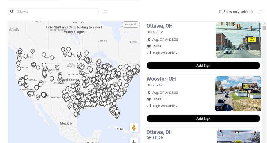 Billboard advertising in Ottawa Oh, Ohio - Choose your favorite location