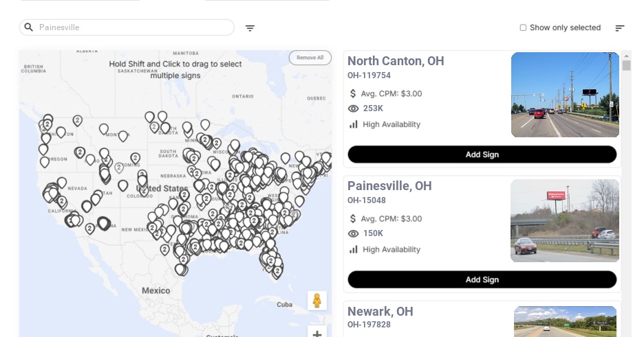 Billboard advertising in Painesville Oh, Ohio - Choose your favorite location